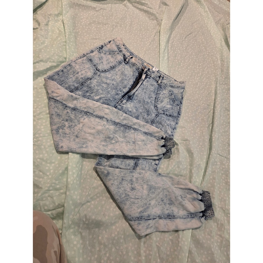 Redfox Women Acid Wash High Waisted Denim Joggers Blue Size‎ 19 Retro Streetwear